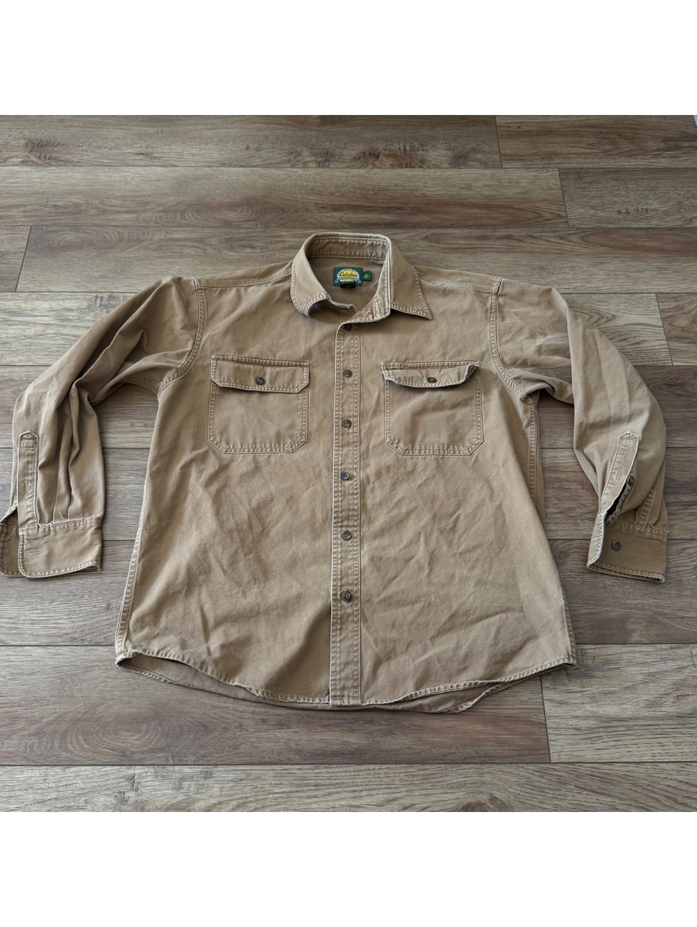 Vtg Cabela's Men M Regular Brown Cotton Canvas Work Shirt